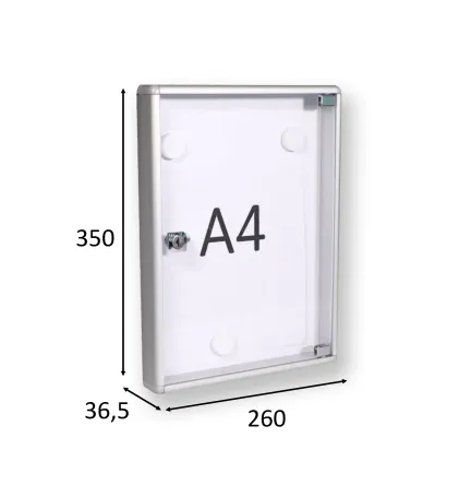 TABLÓN DE ANUNCIOS VERTICAL A4 ALUMINIO NATURAL 350 x 260 x 36.5